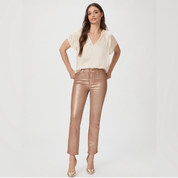 Paige Cindy Jeans Pink Champagne Luxe Coated Jeans Sz 27